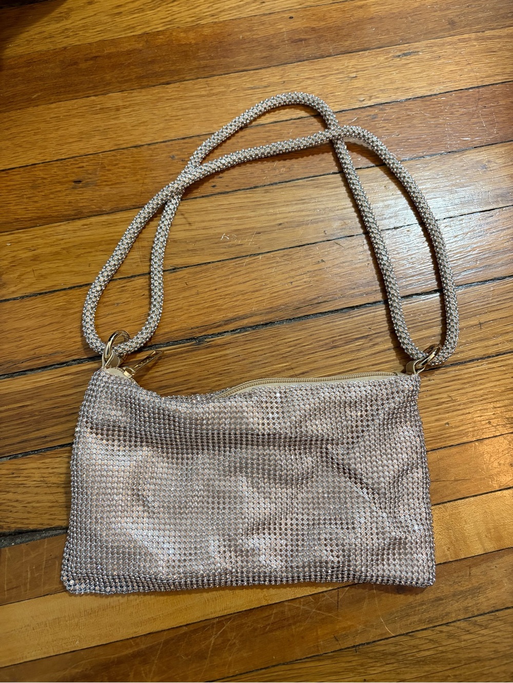 Rhinestone Mesh Shoulder Bag - Blush Pink